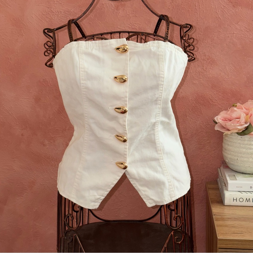 Missguided White Denim Top with Gold Buttons
